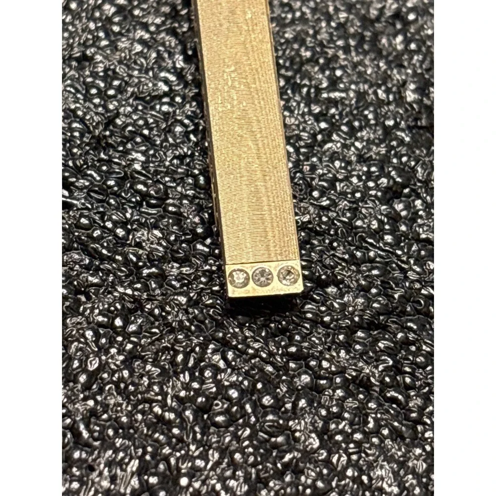 Gold Tone wood grain Textured Tie Clip Bar with diamond‎ Accents Mens Jewelry